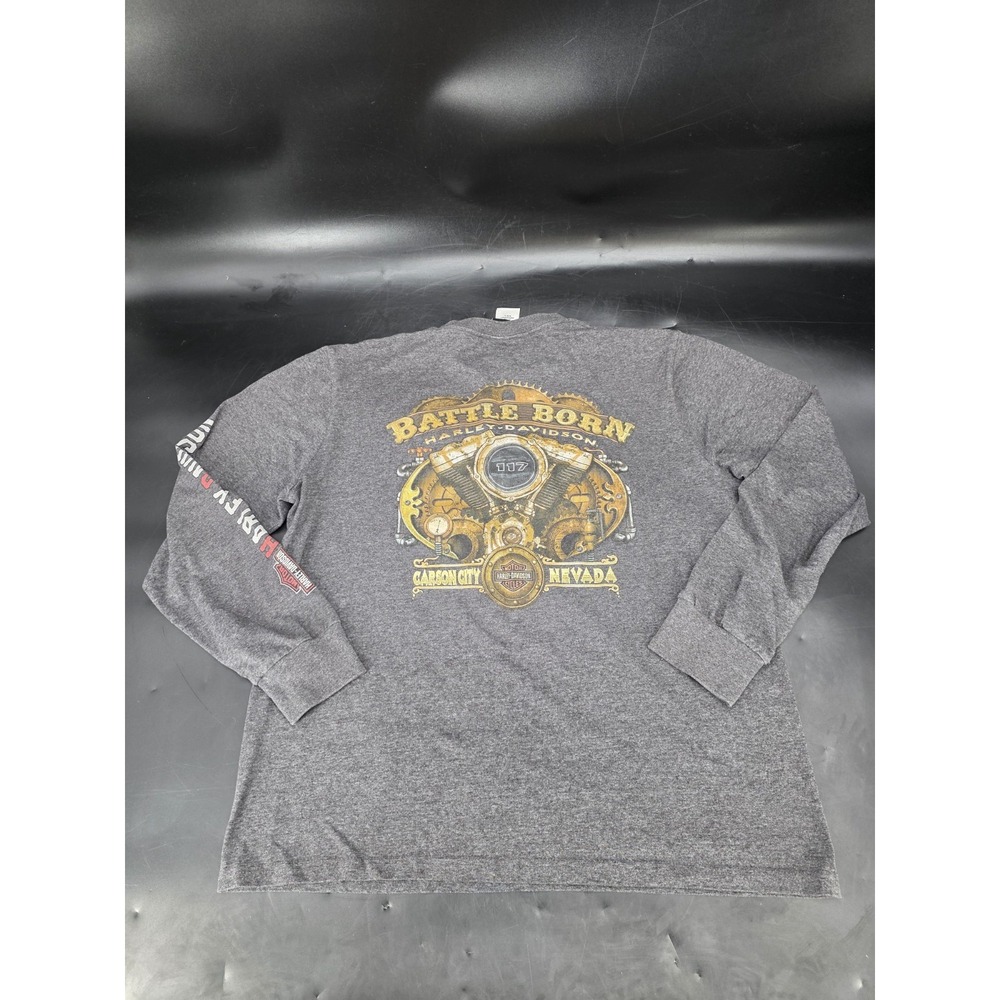 Harley Davidson Battle Born Carson City Nevada Gears Graphic 2019 Size L Long - Picture 1 of 9